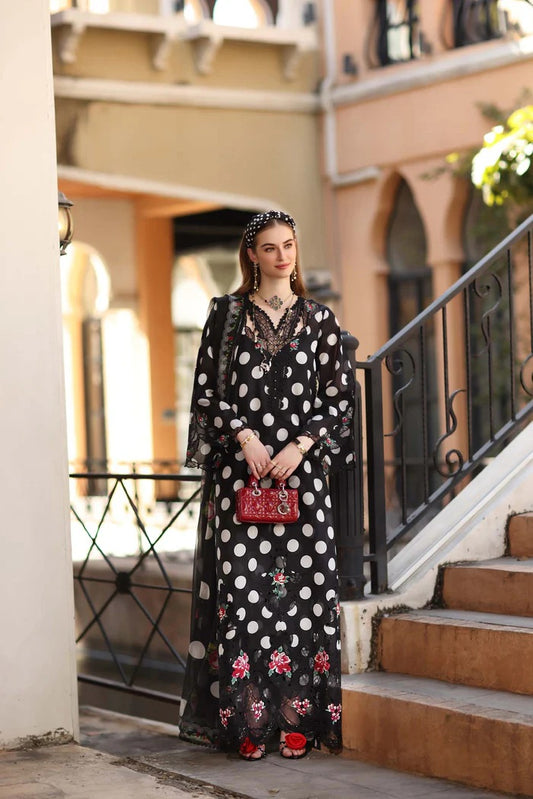 Noor By Saadia -Swiss Lawn Embroidered 3 Piece Unstitched - Black Polka