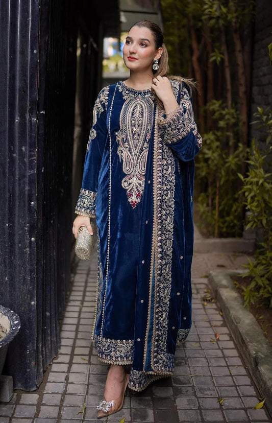 Aneelas Wedding Velvet Embroidered Unstitched Collection With Velvet Shawl