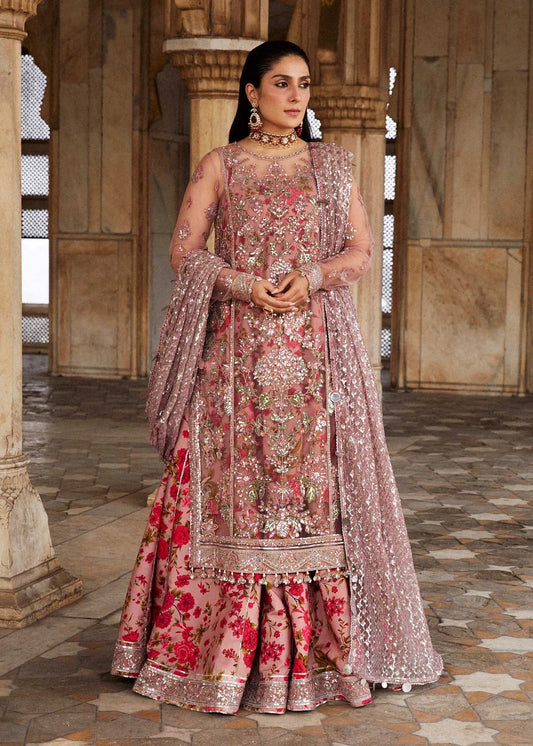 Hussain Rehar Sham Luxury Net Embroidered 3PCS Suit Dusty Pink