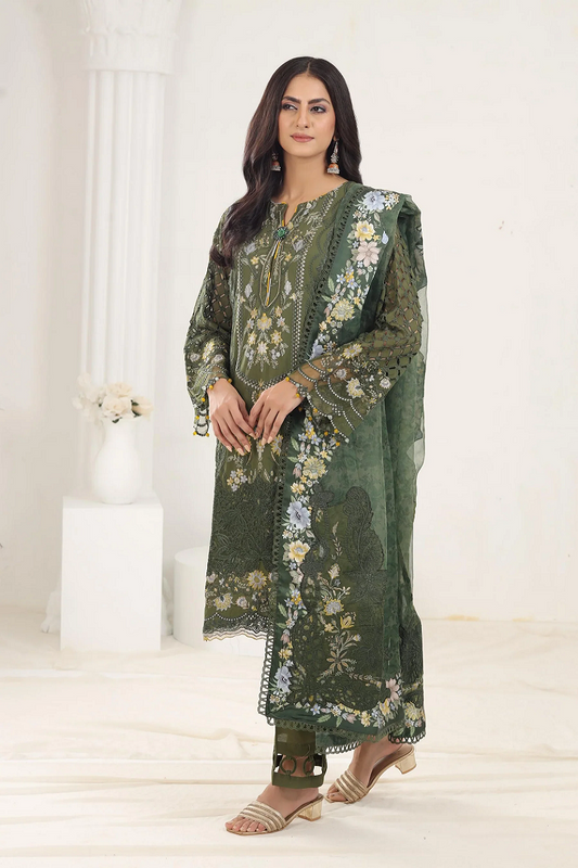 Baroque Embroidered Luxury Lawn 3Pc Suit BQU - D10
