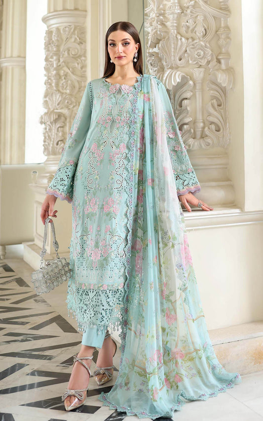 Maria B Luxury Embroidered Lawn Unstitched 3Pc Suit ELS-26-15-Aqua