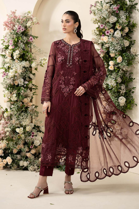 Maria.B Luxury Chiffon Embroidered Collection MCS-26-108-Burgundy