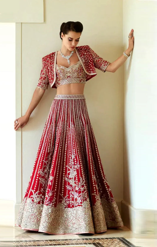 Faraz Manan Luxury Organza Hand Emblishment Collection Ultimate Red
