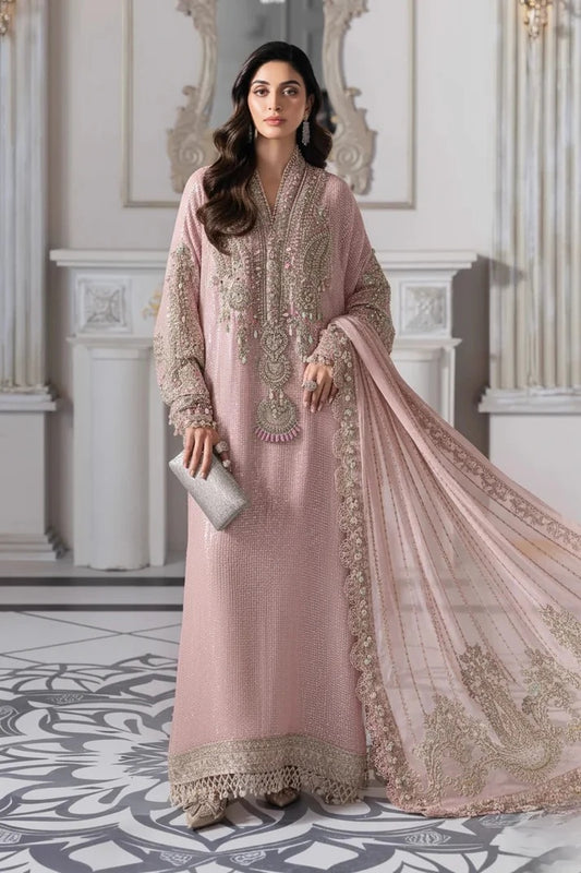 Maria.B Luxury Pure Chiffon Embroidered Unstitched-BD-3005 Baby Pink 3PCS