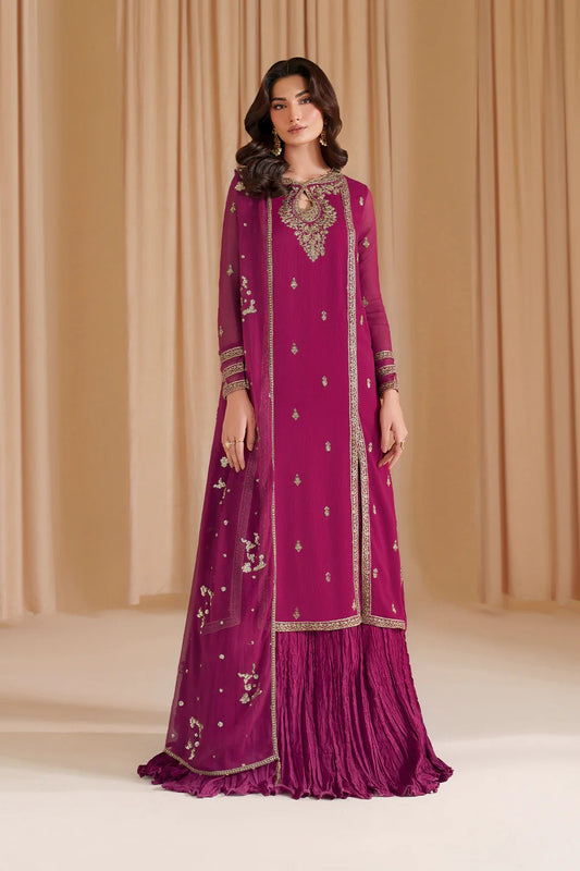 Iznik Luxury Chiffon Embroidered Collection Fuchsia Pink CC 81 3PCS
