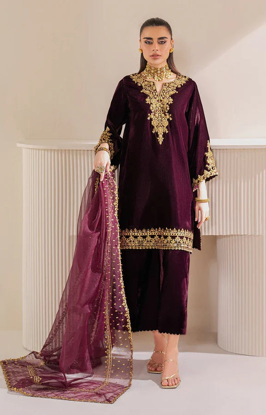 Baroque Formals Luxury Velvet Embroidered Unstitched Collection PR-1023 Maroon