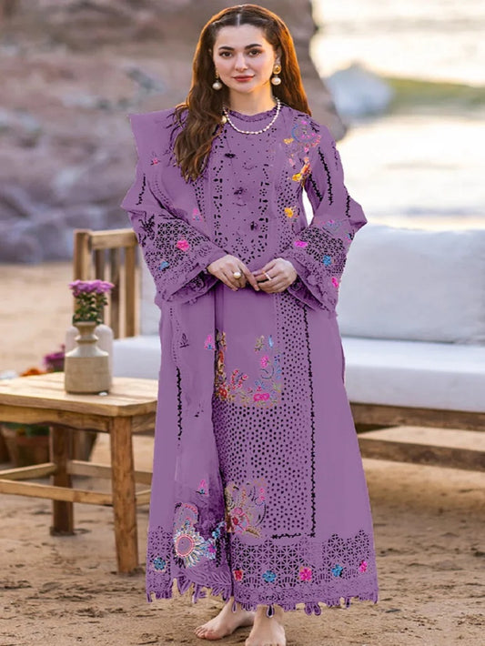 Qalamkar Luxury Chiken Kari Lawn 3 Pieces Unstitched Lavender FP-09 SELIN