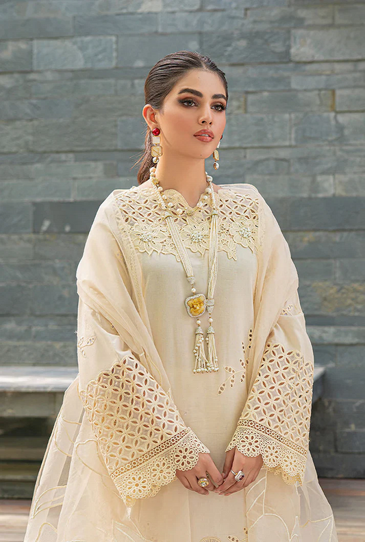 Mushq- Luxury Lawn Embroidered 3Piece Unstitched- cream blush