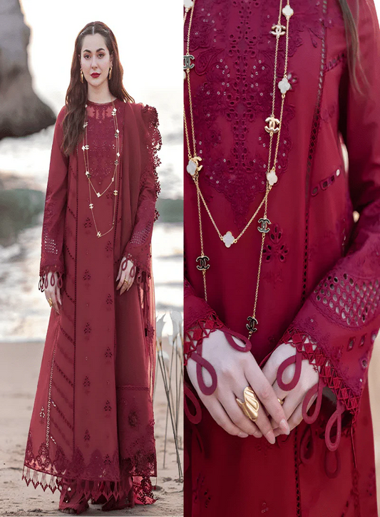 Sahil Kinare by Qalamkar -Lawn Embroidered Unstitched 3Piece -Aisha