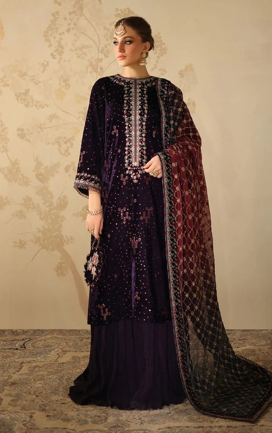 Baroque SF-4319 - Luxury Velvet Embroidered 3 Piece Unstitched