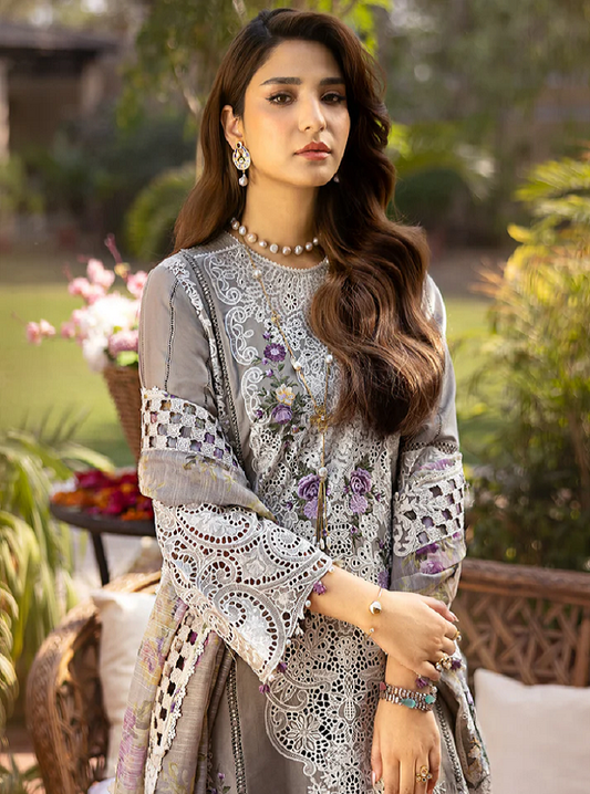 Elaf Premium Embroidered Luxury Lawn Unstitched 3Pc Suit ELM-05 RAMSHA