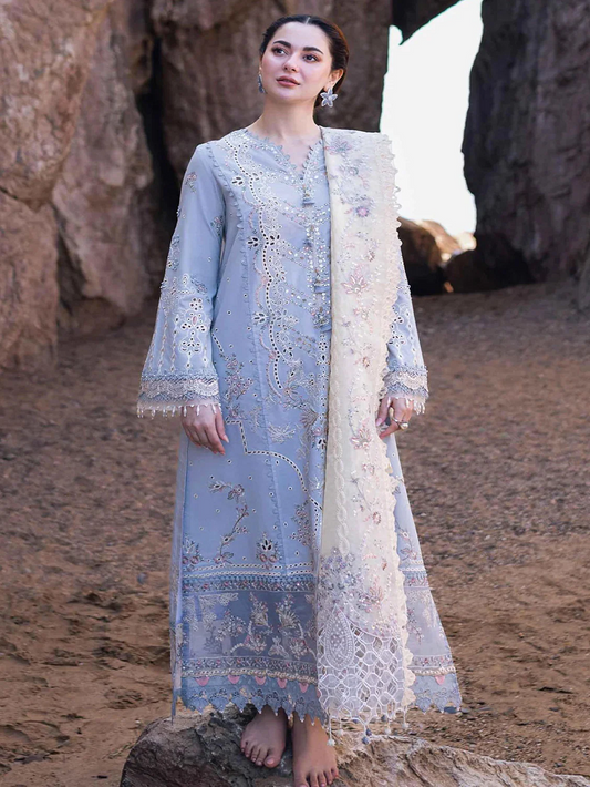 Qalamkar-Saahil Kinaare -Lawn Chikankari Unstitched 3Pcs- FP-04 Firuze