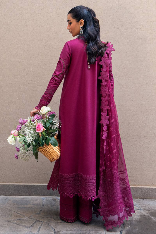 Qalamkar Sahil Embroidered Lawn Chiken Kari Unstitched 3Pc Suit FK-11 VIOLET