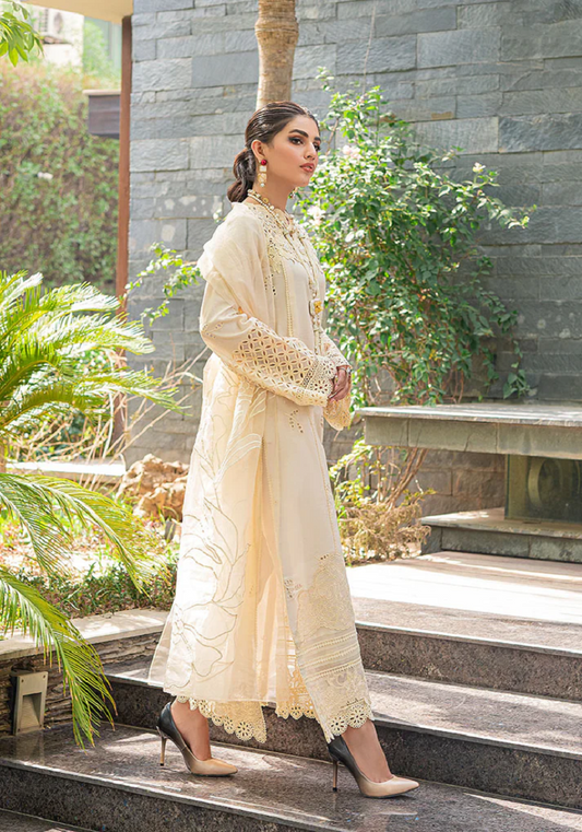 Mushq- Luxury Lawn Embroidered 3Piece Unstitched- cream blush