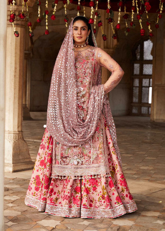 Hussain Rehar Sham Luxury Net Embroidered 3PCS Suit Dusty Pink