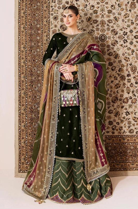 Jazmin Luxury Velvet Embroidered 3 Piece Unstitched - CVF D-09