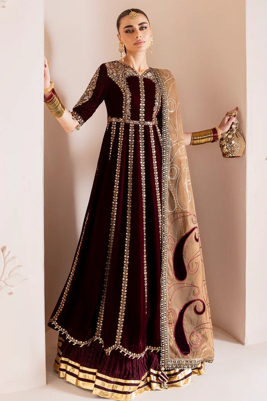 Jazmin Chandani Embroidered Velvet Unstitched 3Pc Maxi CVF D-12