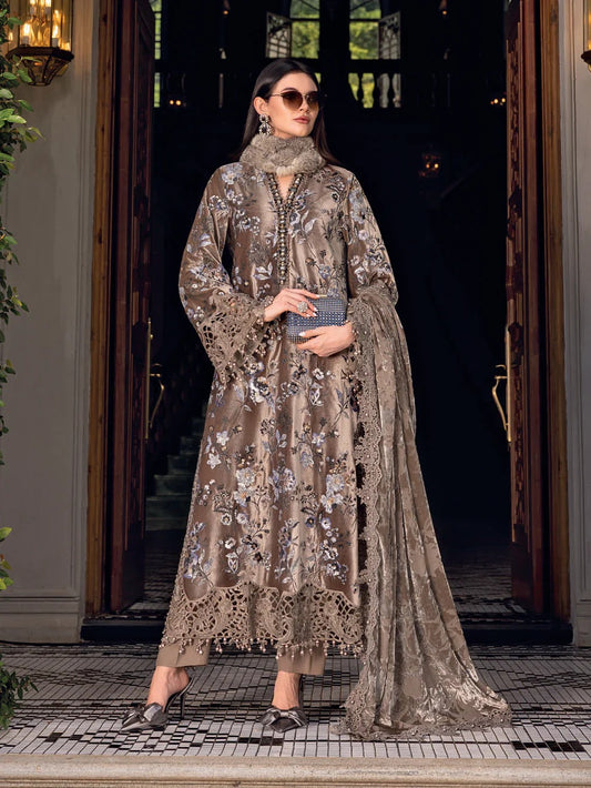 Maria.B Winter Luxe Embroidered Velvet Unstitched 3Pc Suit D-03 Palaichi Shawl