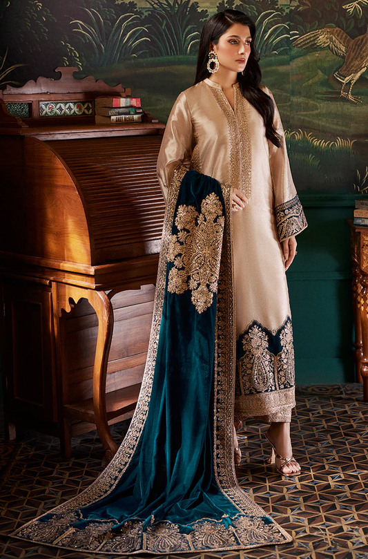 Zainab Chottani Skin Formal Brocade Tissue With 9000 MICRO VELVET SHAWL 3 PC - 09866