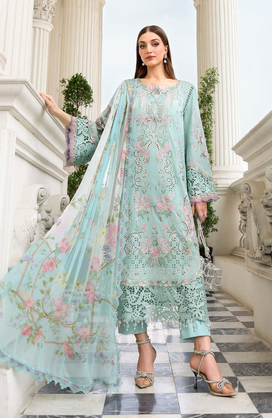 Maria B Luxury Embroidered Lawn Unstitched 3Pc Suit ELS-26-15-Aqua