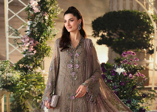 Maria B Luxury Pure Chiffon Embroidered Unstitched 3PC Suit MPC-26-102-Muted Mocha Brown