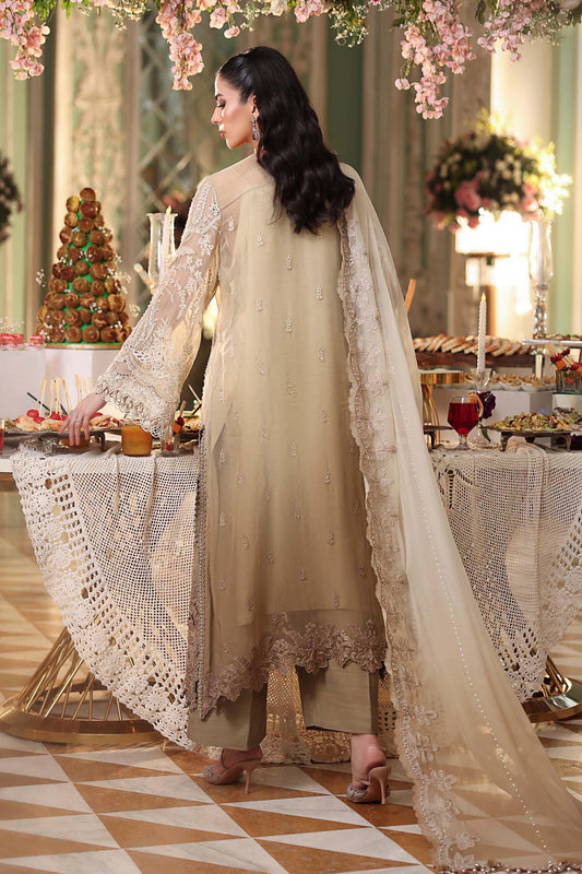 Maria B Luxury Embroidered Chiffon 3Pc Unstitched Suit MPC-26-103-OLIVE GOLD