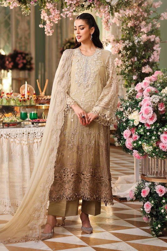 Maria B Luxury Embroidered Chiffon 3Pc Unstitched Suit MPC-26-103-OLIVE GOLD