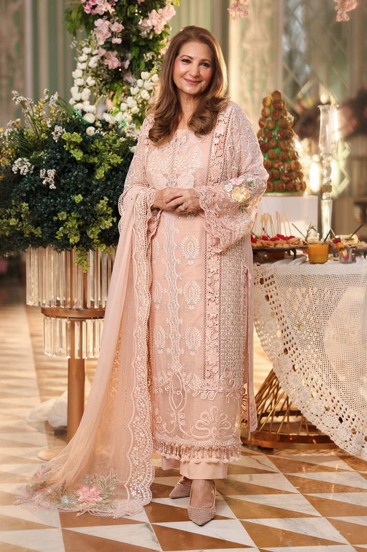 Maria B Luxury Embroidered Chiffon 3Pc Unstitched Suit MPC-26-104-Peach Pink