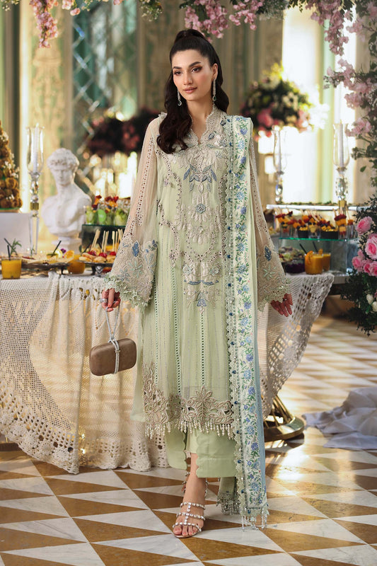 Maria B Luxury Embroidered Chiffon 3Pc Unstitched Suit MPC-26-105-Pistachio Green