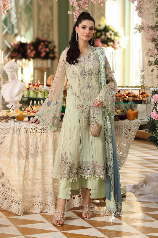 Maria B Luxury Embroidered Chiffon 3Pc Unstitched Suit MPC-26-105-Pistachio Green