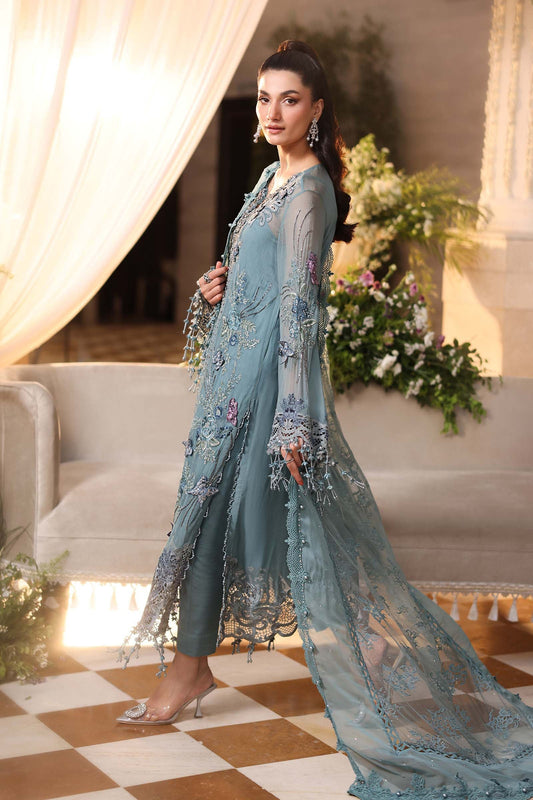 Maria B Luxury Embroidered Chiffon 3Pc Unstitched Suit MPC-26-106-Slate Blue