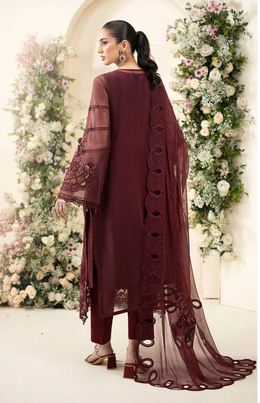 Maria.B Luxury Chiffon Embroidered Collection MCS-26-108-Burgundy