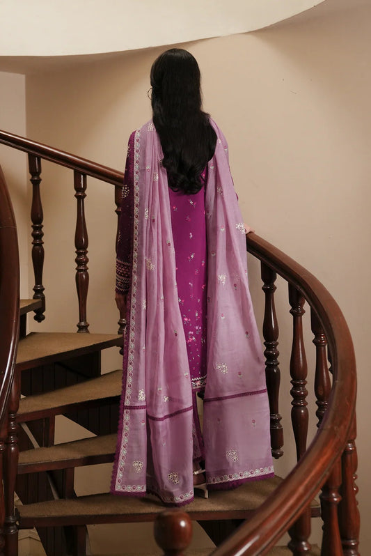 Afrozeh Luxury Lawn Embroidered 3PC Unstitched Suit-Lilac