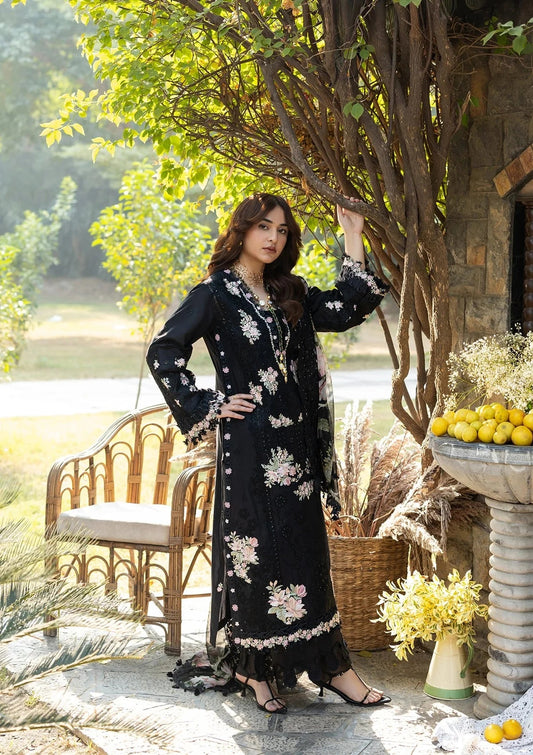 Elaf - Luxury Lawn Embroidered 3 Piece Unstitched - Midnight Blossom