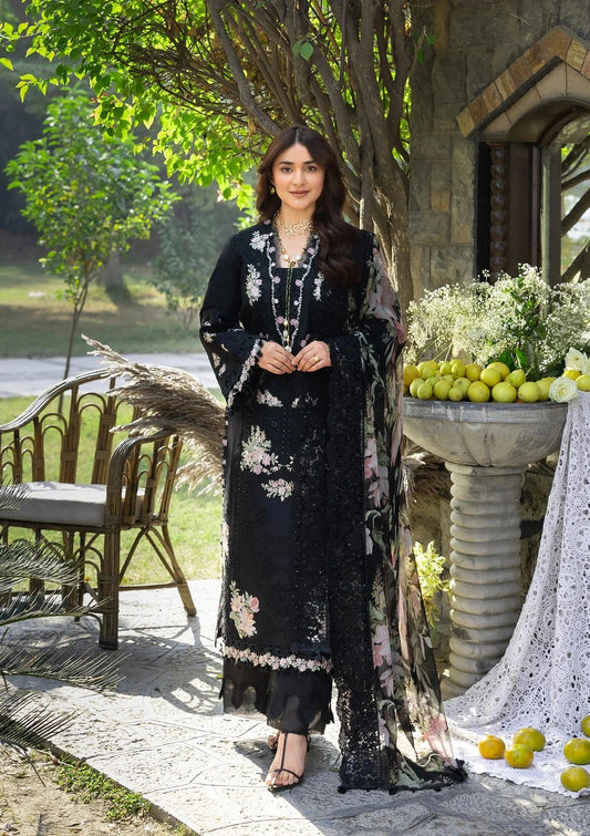 Elaf - Luxury Lawn Embroidered 3 Piece Unstitched - Midnight Blossom