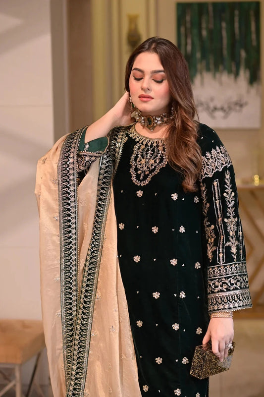 Aneelas | Luxury Velvet Embroidered Unstitched 3 Piece - VT-09