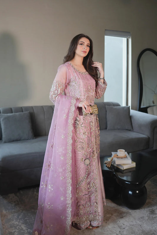 Emran Kashif Luxury Organza Embroidered 3Pc Unstitched Suit - Petal Grace