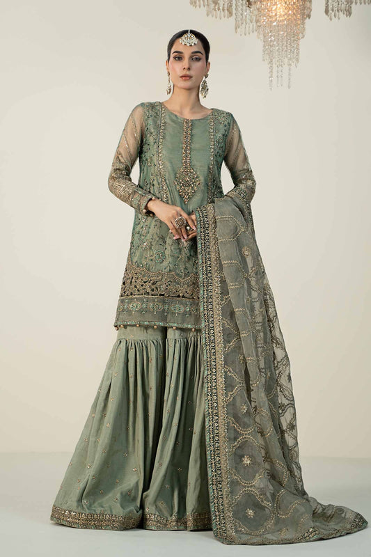 Maria.B Luxury Organza Embroidered Unstitched - SF-W24-24-Teal-Ex 3PCS