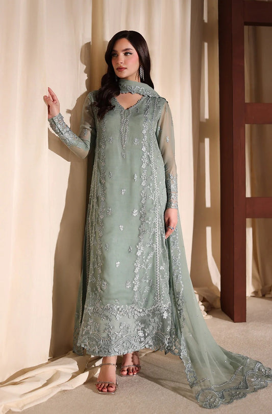 Azure Luxury Embroidered Chiffon Unstitched 3Pc Suit Satin Sage