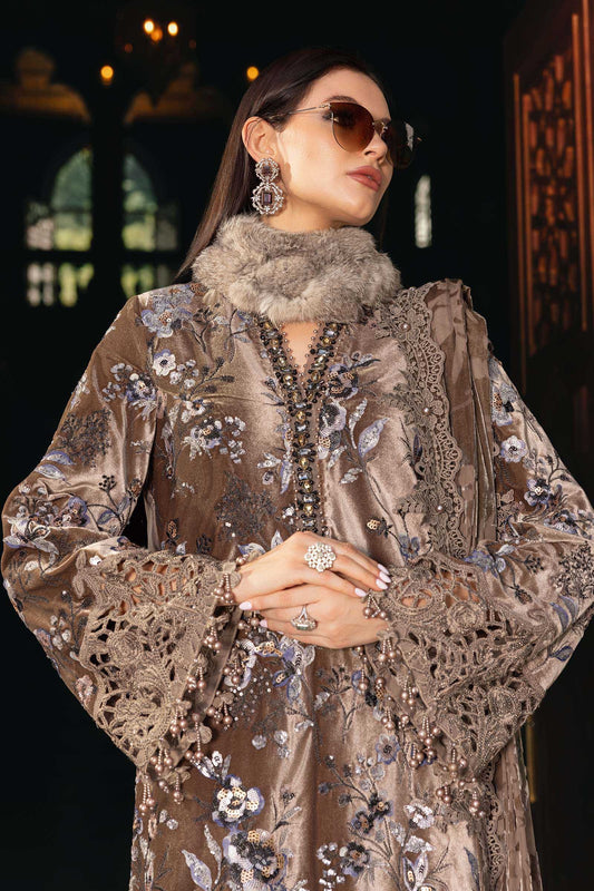 Maria.B Winter Luxe Embroidered Velvet Unstitched 3Pc Suit D-03 Palaichi Shawl