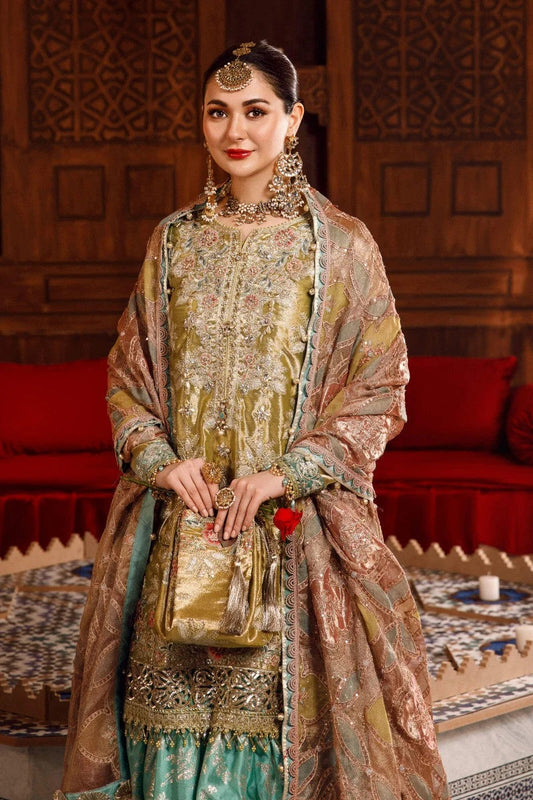 Maria.B Luxury Wedding Festive Messuri Embroiderd Salmon and Leaf Green BD-2503