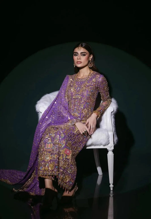 Nomi Ansari Luxury Pure Chiffon Unsticthed 3 Piece Couture